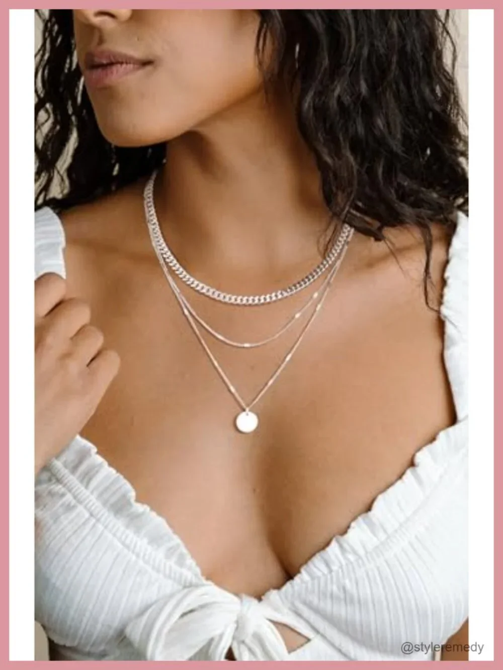 14K Gold Plated Dainty Layered Necklace Set Cuban Herringbone Paperclip Pendant